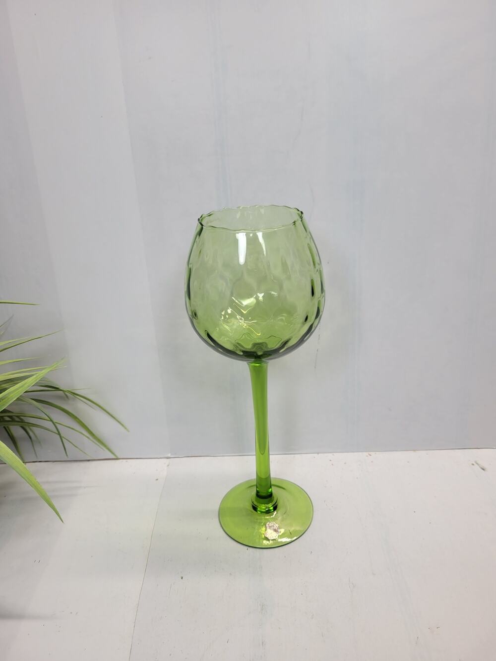 Vintage Empoli Green Glass Goblet Mid Century Italian Optic Stem Snifter Vase